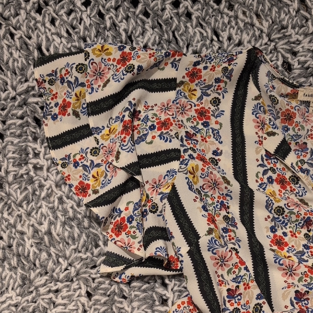 Faith & Joy Folk Floral Stripe Blouse | Porcelain Cream + Ink | Medium - Picture 4 of 8